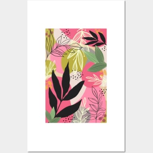 Pink Modern Abstract leaves Posters and Art